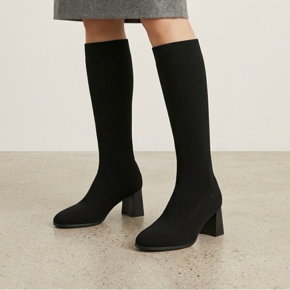 VIVAIA Tessa Round-Toe Water-Repellent Wool Knee High Boots Black 40.5
